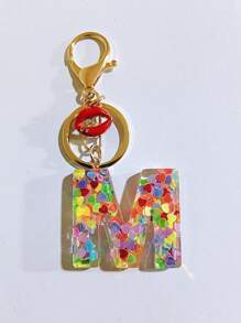 1 pieza Llavero con inicial de alfabeto, llavero de pompón de peluche lindo, accesorio colgante para bolso, mochila, coche, mujer y niña. Llavero de resina con lentejuelas, accesorios para billetera y bolso, llavero con borlas, inicial de alfabeto de la A a la Y, accesorios para coche, ideas de regalo de Navidad gótico y Y2K