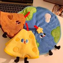 1 pieza Toalla de mano de felpa coral con forma de galleta en forma de queso y globo terráqueo, toalla pequeña redonda absorbente con colgador, toalla de mano bordada con diseño de animal lindo para baño y cocina, toalla pequeña redonda absorbente y de secado rápido para uso doméstico