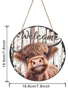 1pc Wooden Welcome Sign, Farmhouse Decor, Wall Hanging Welcome Sign For Front Door, Porch Decoration, Cow Welcome Sign, Indoor Outdoor Holiday Decor, Housewarming Gift For Loved Ones, 19.8cm/7.8in - Multicolor - View 3