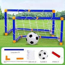 Mini Foldable Soccer Goal Set, Portable Hollow Pipe Frame + Inflatable Soccer Ball, Sports Toy For Kids & Teens (Non-Professional Sports Equipment), Includes Air Pump, Birthday Gift For Boys & Girls, PP Material