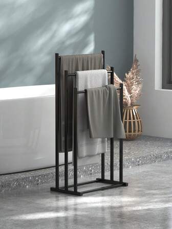 1 件现代独立式毛巾架 - 重型落地式浴室和泳池晾衣架，节省空间的室内/室外多功能储物架，浴室配件返校