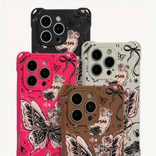 Funda para teléfono (1 unidad). Diseño con estampado negro y rosa. Cuatro esquinas para colgarla. Compatible con phone 12 Pro, 14 Plus, 15, 13 y 16. Funda blanda de TPU con estampado. - Colores mixtos 1 - Ver 4