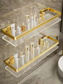 1pc No Drill Bathroom Shelf, Acrylic Vanity Wall Mounted Storage Rack For Toilet, Restroom, Gift For Holiday, Birthday, Party
