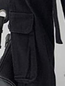 Multi Pocket Loose Slim Straight Pants  Plain    Casual    Zipper    Daily - màu đen - Xem 4