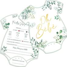 Set de 20 tarjetas de adivinación de la ducha francesa para bebés, revelación de género, juego para bebés, perfecto para padres primerizos, de alta calidad, con diseño de plantas verdes