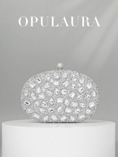 OpulAura 1pc Shiny Silver Luxury Rhinestone Decorated Women's Handbag, Fashion Rhinestone Embellished Evening Clutch With Metal Chain, Suitable For Formal Occasions, Parties, Weddings, Birthdays, Valentine's Day Gifts