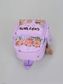 1 件可爱水豚图案返校背包，卡通学生包，带毛绒吊坠书包，可调节肩带书包，休闲轻便背包，适合女孩/青少年/学生/毕业生，适合日常使用、外出、旅行、学校和返校 - 彩色 - 查看 9