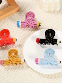 Hair Clips 1pc, Personalized Twisted Pencil Gripper Creative Design Cartoon Cute Hairpin Ponytail Clip Hair Claw School Season Gift Hair Accessories Elegant Claw Clips, School Stuff, College Autumn Accessories Fall Winter For Vacation Outfits Woman