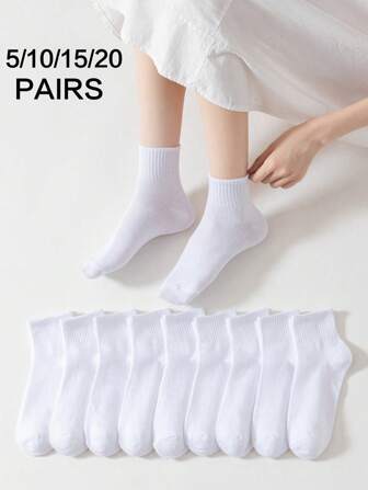 5/10/15/20 paquets de chaussettes de cheville respirantes pour femmes - Chaussettes de sport légères blanches pour la gym, le yoga et le port quotidien