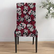 1 件/2 件/4 件/6 件万圣节花卉和骷髅印花节日家居装饰椅套，高弹力全套可拆卸可洗椅子保护套，适用于家庭、季节性装饰