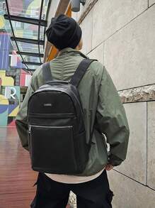 Men's Large Capacity Solid Color Durable Waterproof Backpack, Outdoor Travel Bag