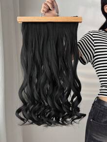 Tóc nối kẹp hình chữ V, màu đen, dài 20-22 inch, kiểu tóc xoăn gợn sóng tự nhiên, chất liệu sợi tổng hợp. - màu đen - Xem 4