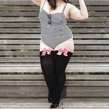 Women Plus Size Bow Thigh Highs Stockings Opaque Over The Knee Socks For Valentine's Day Dress Daily Favors - Trắng & Đen & Đỏ - Xem 4