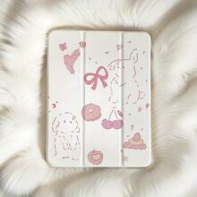 1pcs Cute Rabbit Foldable Ipad Case With Pen Slot, Adjustable Flexible Hybrid Bracket Cover For IPad Air 4th/5th Generation 10.9 Inches/Air 1st/2nd Generation 9.7 Inches/Air 3rd Generation 10.5 Inches/Pro 11th Generation - 淺灰色兔子 - 查看 1