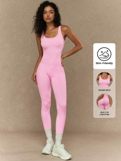Yefecy Women Simple Solid Color Sleeveless Jumpsuit For Daily Workout Full Body For Daily Workout Shapewear Jumpsuit