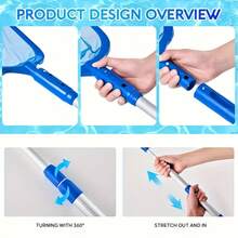 3-Section Adjustable 17"-35" Aluminum Telescoping Handle Pool Surface Skimmer Net Set, Fine Mesh Deep Bag Leaf Catcher Cleaner For Pool Maintenance - Blue - View 6