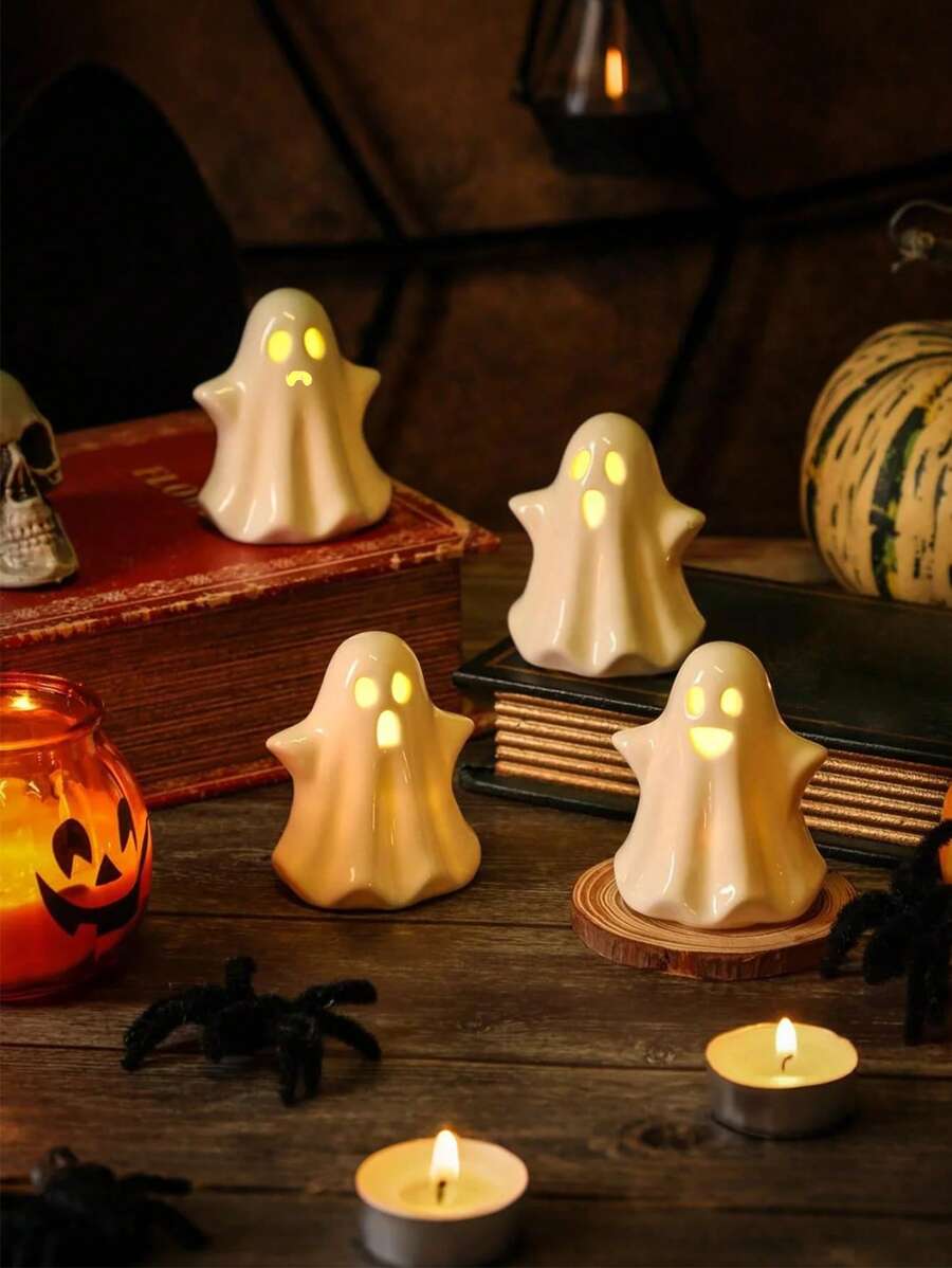 1 件哥特式陶瓷鬼魂亮灯，万圣节鬼魂装饰，小白鬼魂雕像，适用于万圣节室内家居装饰，万圣节派对装饰摆件