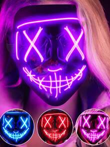 恐怖LED万圣节面具，圣诞节发光角色扮演面具，发光派对化妆舞会面具，派对氛围装饰，派对恶作剧道具，魔术道具，LED嘉年华面具（3种灯光模式），男女通用万圣节面具，感恩节秋季装饰，节日活动配饰 - 彩色 - 查看 9