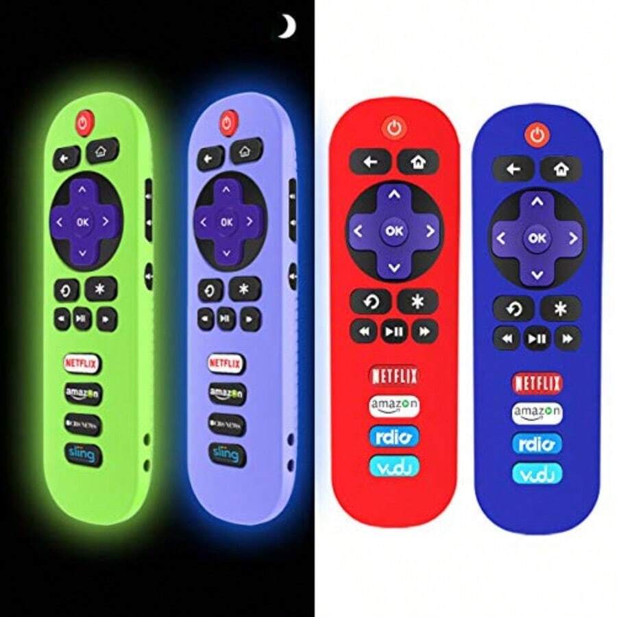 [4 Pack] Silicone Case For  Roku TV RC280 Remote Protective Universal Replacement Lightweight Shockproof  Roku TV Remote Cover With Lanyard Glow Blue+Glow Green+Red+Blue - 輝藍+輝綠+深藍+紅 - 查看 1