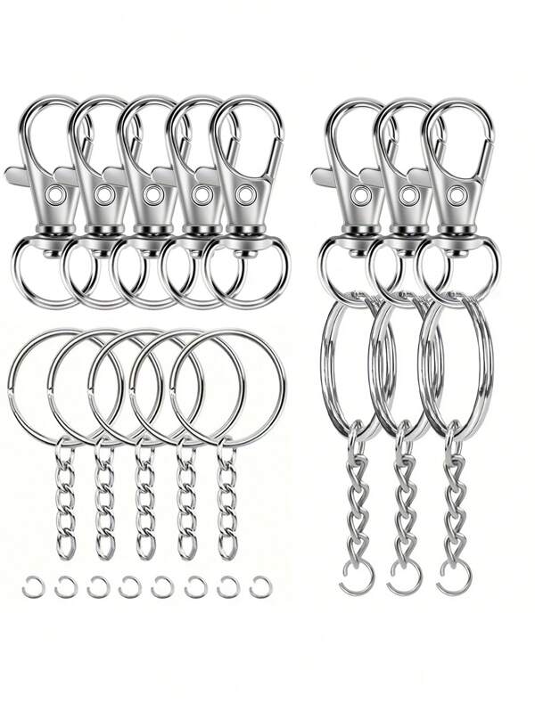[Iron Material Keychain Crafting] 20/40/60/100 Keychain Making Kit, Iron Material, With Swivel Hooks, Key Rings, And Jump Rings For DIY Accessories Crafting