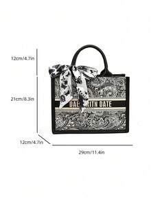 2025新款时尚热销手提包，便携购物袋，小众设计，奢华高品质，附赠海外蝴蝶结丝巾，大容量，适合日常休闲、通勤、上学、旅行、派对、宴会等场合（含丝巾） - 黑色 - 查看 13