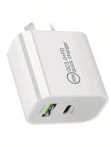 20W USB C 快速充电器，2 端口 PD USB-C 壁式插头（1 件装），带快速充电 QC3.0，USB-C 电源适配器 C 充电器 AU-Plug SAA 认证，兼容 16/15/14/13/12、Pixel 7/6、Switch、S22/21，适用于多人充电、多设备充电、家庭充电需求和办公桌手机充电器多端口 Nan - 查看 2