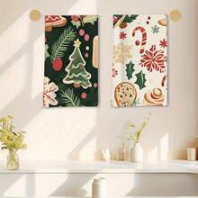 A 2pcs Set Of Christmas Themed Towels Designed With A Simple Christmas Tree And Candy Pattern Print, Machine Washable, Heat-Resistant, Absorbent And Reusable, Suitable For Room Decoration, Kitchen And Bathroom Towels, Party Decoration, Home Decoration, And Ideal Christmas Gift. - Multicolor - View 13