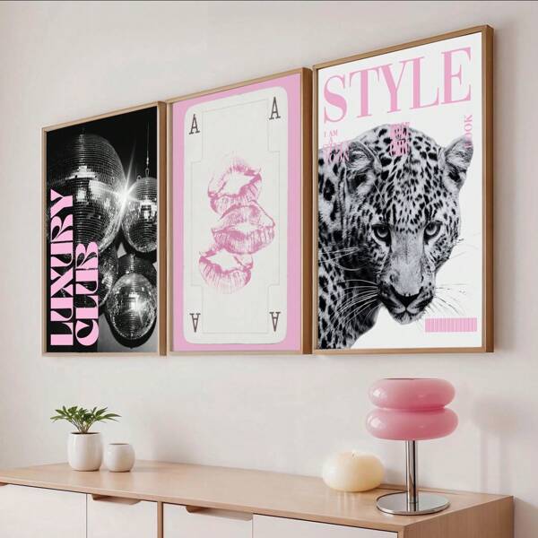 1/3 pezzi Quadri da parete in tela con stampa di leopardo o ghepardo, sfera 8, stampe lucky, con motivi rosa, stile preppy e di lusso per camera da letto, soggiorno o camera da letto, regalo per lei, senza cornice