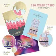 Easykart Labels 24 Unique Birthday Cards Assortment With Greetings Inside For Businesses And Individuals, 4X55 Inch Assorted Foiling Cards With Envelope With Sealing Stickers - 120 Thẻ - Xem 2
