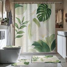 1/4 件波西米亚风格绿色薰衣草主题浴室套装，包括浴帘、浴垫、U 型马桶垫、马桶盖套、防水、现代风格浴室隔断帘、无需钻孔、可机洗涤纶 - 綠色 - 查看 2