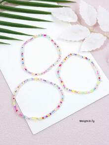 Set de 3 piezas de ajorcas bohemias de cuentas de semillas de colores, adecuado para playa y viajes, color aleatorio - Multicolor - Ver 11