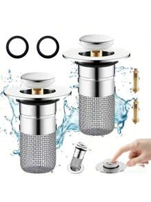 1pc Pop-Up Sink Drain, Stainless Steel Mesh + Chrome Plated Plastic Body, Fits Bathroom Basin Drain Catcher, Anti-Clogging, Confirm Size Compatibility Before Purchase, Suitable For 3.4-4.0cm Water Outlet Diameter
