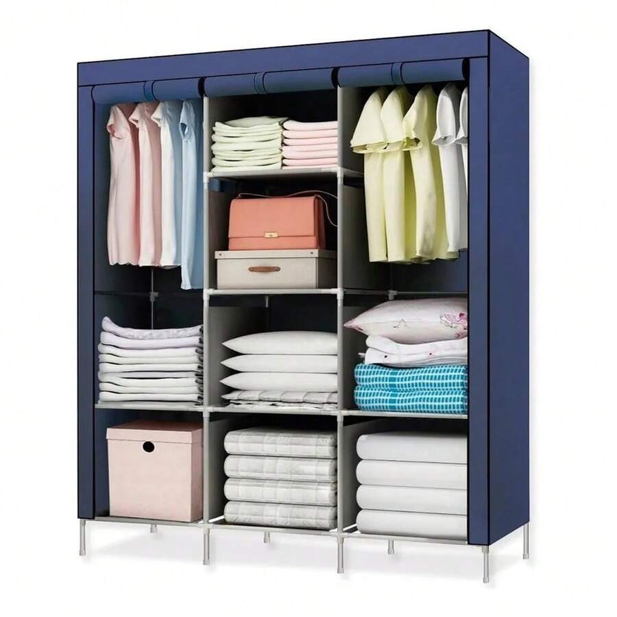 Closet Armable, Armario Organizador, Rack Organizador con Lona Anti-Polvo, Para Ropa, Bolsas y Zapatos, Fácil de Armar, Compacto, Para Habitación - azul real - Ver 1