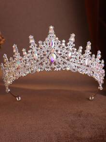 4pcs Elegant Baroque Rhinestone Crown Necklace And Earrings Set, Suitable For Wedding And Event Occasions Tiaras - Nhiều màu - Xem 3