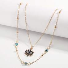 Mydear 1 件休闲双层水晶邪眼吊坠项链，适合女性日常和派对佩戴 - 眼睛 - 查看 7