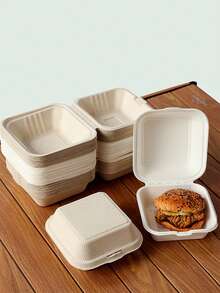 10pcs Disposable Butter Mochi Takeout Box, Paper Pulp Hamburger Box, Croissant Cake Packaging - Beige - View 1