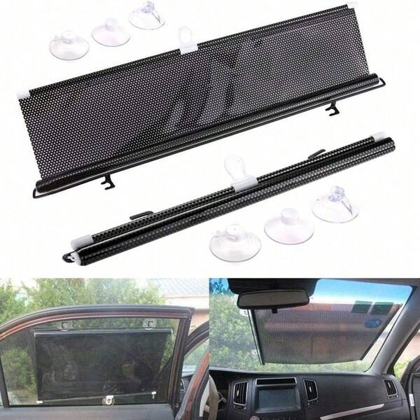 One Retractable Car Roller Sunshade Effectively Blocks Solar Glare And Heat. Universal Design Suitable For Cars, Trucks