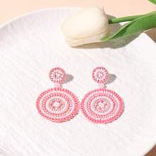 زوج من أقراط مصنوعة يدويًا بالخرز، أقراط دائرية هندسية، قلادة فاخرة للنساء