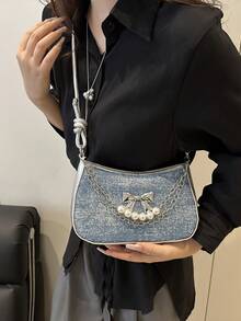 热销西部牛仔补丁风格女士单肩包，欧美秋冬时尚配饰钱包新品，非常适合日常出游、通勤、逛街。 - 寶藍色 - 查看 3