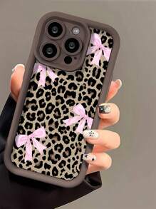 Bow-Knot 1 件棕色豹纹蝴蝶结唇印奢华手机壳适用于 Apple 16、15、14、13、12、11 Pro Max 和系列防水防震防摔防刮 - 彩色 - 查看 4