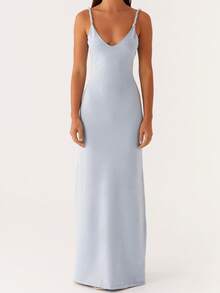 Women's Sexy Twisted Strap Long Dress, Suitable For Daily Wear And Gatherings - Màu xanh lam - Xem 3