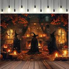 Halloween Ghost Background Fabric Made Of Polyester Material, Available In Various Styles, Witch Room, With Pumpkin Bats And Full Moon Indoor And Outdoor Multifunctional Wall Decoration Banner Background - Multicolor - View 10