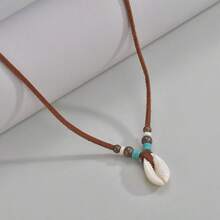 1pc Bohemian Natural Shell & Turquoise Pendant Long Necklace, Suitable For Women Holiday Wear - Multicolor - View 5