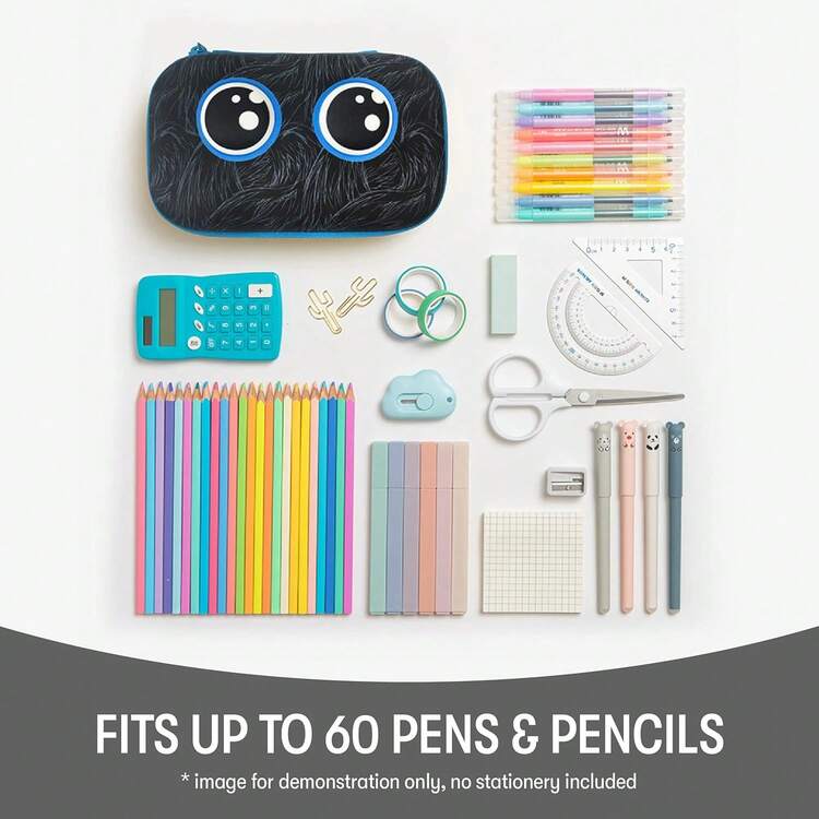 - Estuche para lápices de bestia para niños |   Estuche para lápices para la escuela |   Bolsa organizadora para lápices |   Bolsa para lápices de gran capacidad - Azul claro - Añade 4