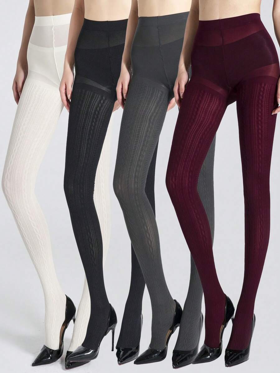 1条女士纯色竖条纹透明连裤袜，无缝紧身连裤袜，适合居家、办公、派对、户外、休闲和度假穿着，舒适保暖。 - 彩色 - 查看 1