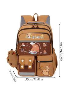 1 件可爱水豚图案返校背包，大容量学生包，带笔记本电脑隔层书包，可调节肩带书包，休闲轻便旅行背包，非常适合女孩/青少年/学生/毕业生，适合日常使用、郊游、旅行、学校和返校