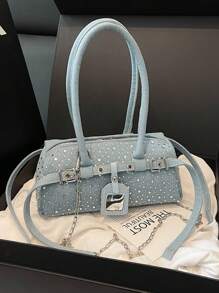 1pc Fashion Solid Color Summer Denim Commuter Tote Bag, Casual Stylish Shoulder/Underarm Bag For Daily/Shopping