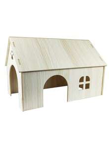 Phụ kiện nhà ở cho chuột Hamster - Nhà gỗ làm nơi trú ẩn và sinh sống cho chuột Hamster, chuột Gerbil, chuột nhắt và các vật nuôi nhỏ khác (Nhà mái dốc lớn) - Màu be - Xem 1