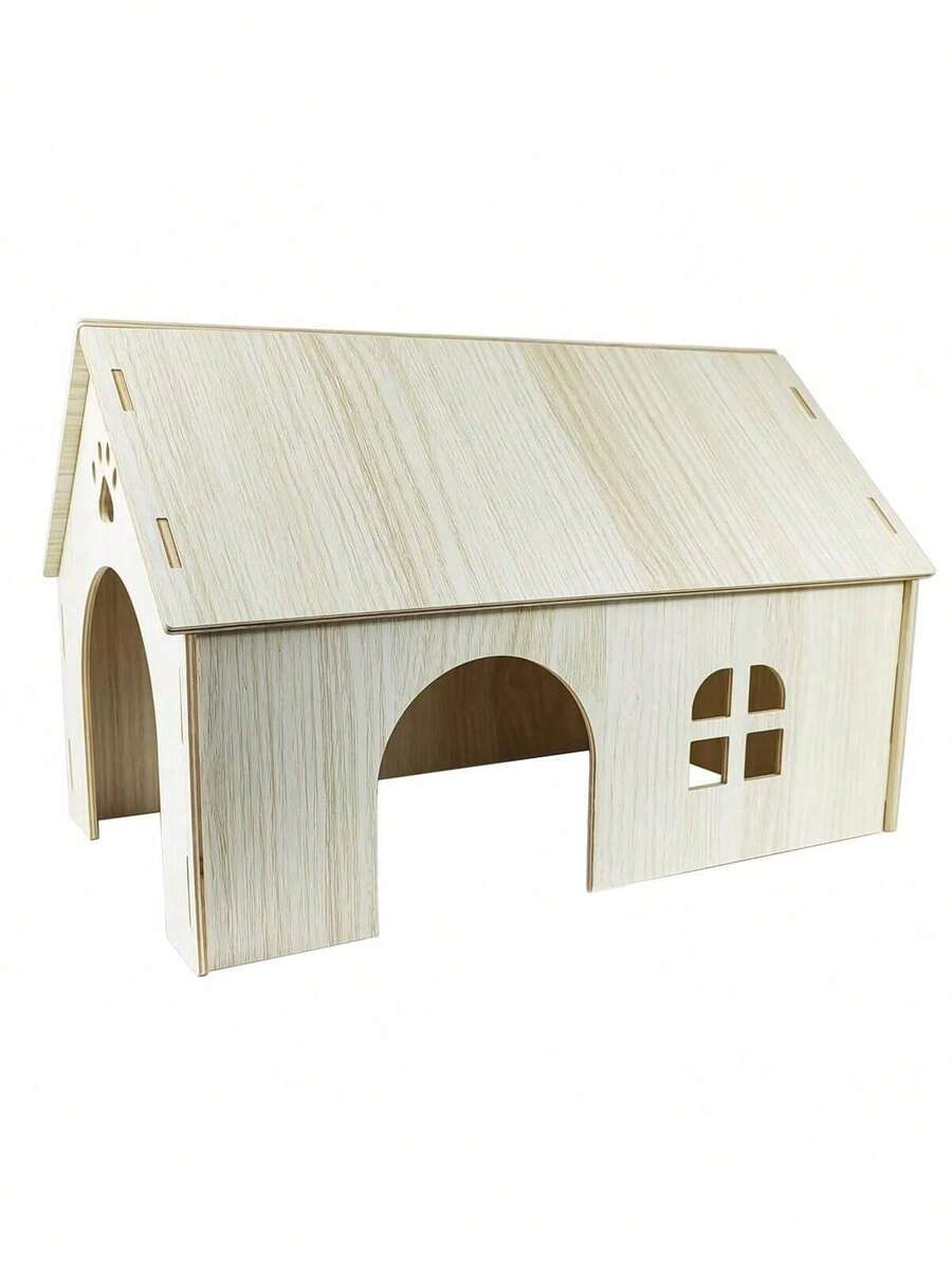 Phụ kiện nhà ở cho chuột Hamster - Nhà gỗ làm nơi trú ẩn và sinh sống cho chuột Hamster, chuột Gerbil, chuột nhắt và các vật nuôi nhỏ khác (Nhà mái dốc lớn) - Màu be - Xem 1