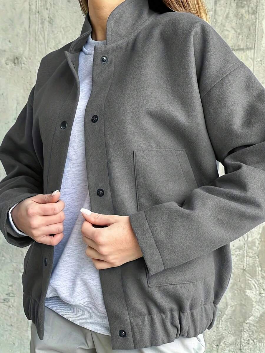 Veste courte décontractée minimaliste pour femmes, col montant, poche avant, fermeture éclair, style casual, blouson, automne/hiver